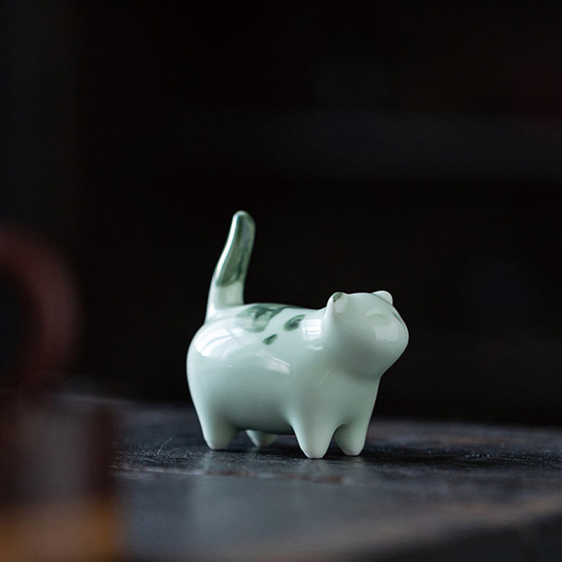 Buddha Stonesミニ幸運かわいい斑点立ち猫眠る子猫陶器置物装飾 - image 6