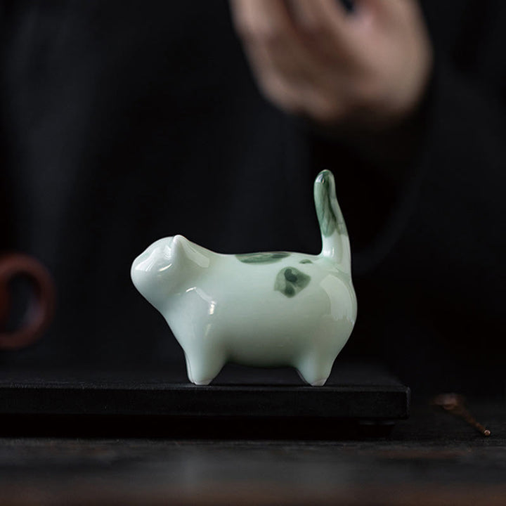 Buddha Stonesミニ幸運かわいい斑点立ち猫眠る子猫陶器置物装飾 - image 1