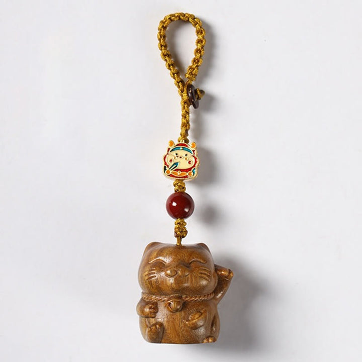 Buddha Stones小葉紫檀緑檀 白檀 招き猫 守護 キーホルダー 携帯電話 吊り下げ装飾 - グリーンサンダルウッド - キーホルダー - image 13