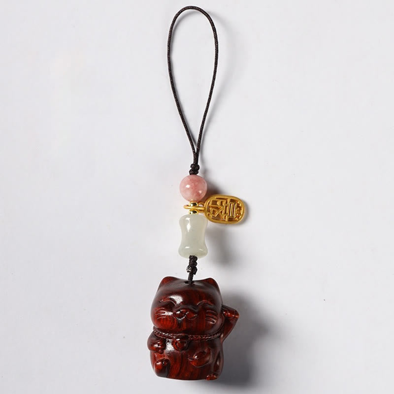 Buddha Stones小葉紫檀緑檀 白檀 招き猫 守護 キーホルダー 携帯電話 吊り下げ装飾 - 小葉紫檀 - 電話用吊り下げ装飾 - image 10