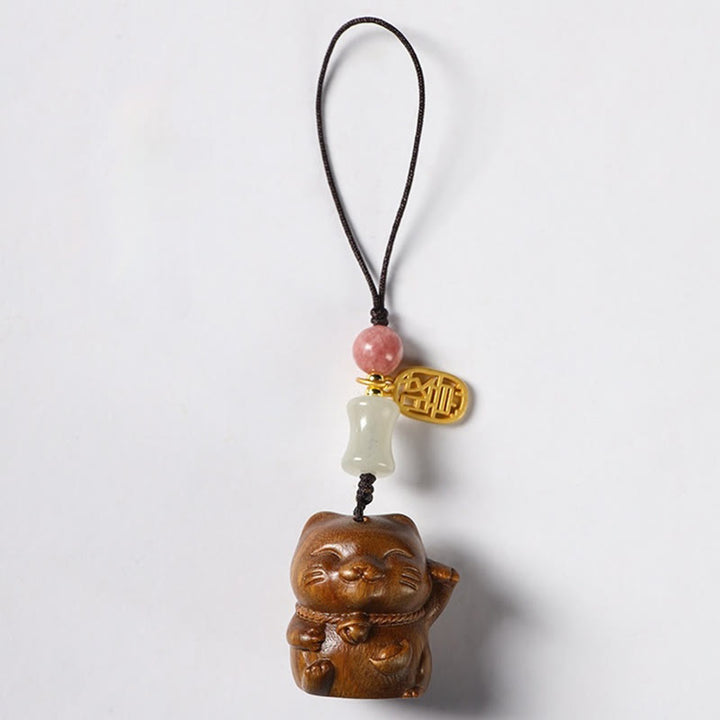 Buddha Stones小葉紫檀緑檀 白檀 招き猫 守護 キーホルダー 携帯電話 吊り下げ装飾 - グリーンサンダルウッド - 電話用吊り下げ装飾 - image 14