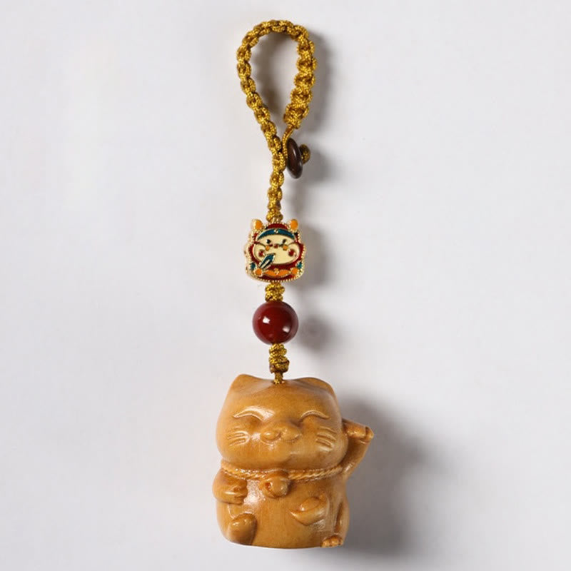 Buddha Stones小葉紫檀緑檀 白檀 招き猫 守護 キーホルダー 携帯電話 吊り下げ装飾 - サンダルウッド - キーホルダー - image 18