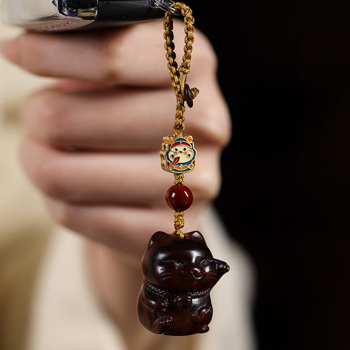 Buddha Stones小葉紫檀緑檀 白檀 招き猫 守護 キーホルダー 携帯電話 吊り下げ装飾 - image 5