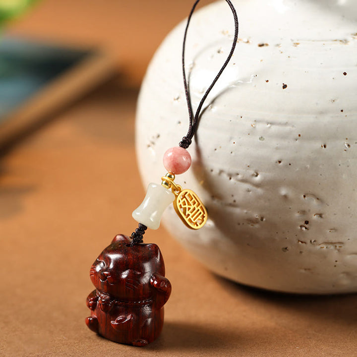 Buddha Stones小葉紫檀緑檀 白檀 招き猫 守護 キーホルダー 携帯電話 吊り下げ装飾 - image 11
