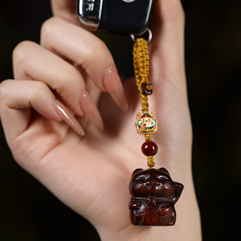 Buddha Stones小葉紫檀緑檀 白檀 招き猫 守護 キーホルダー 携帯電話 吊り下げ装飾 - image 4