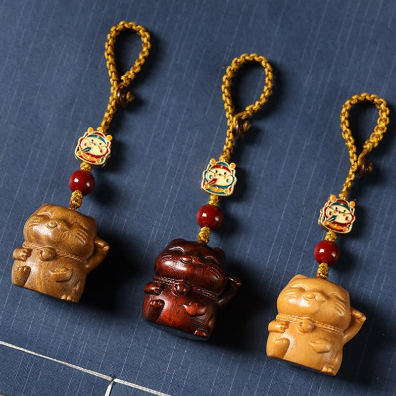 Buddha Stones小葉紫檀緑檀 白檀 招き猫 守護 キーホルダー 携帯電話 吊り下げ装飾 - image 2
