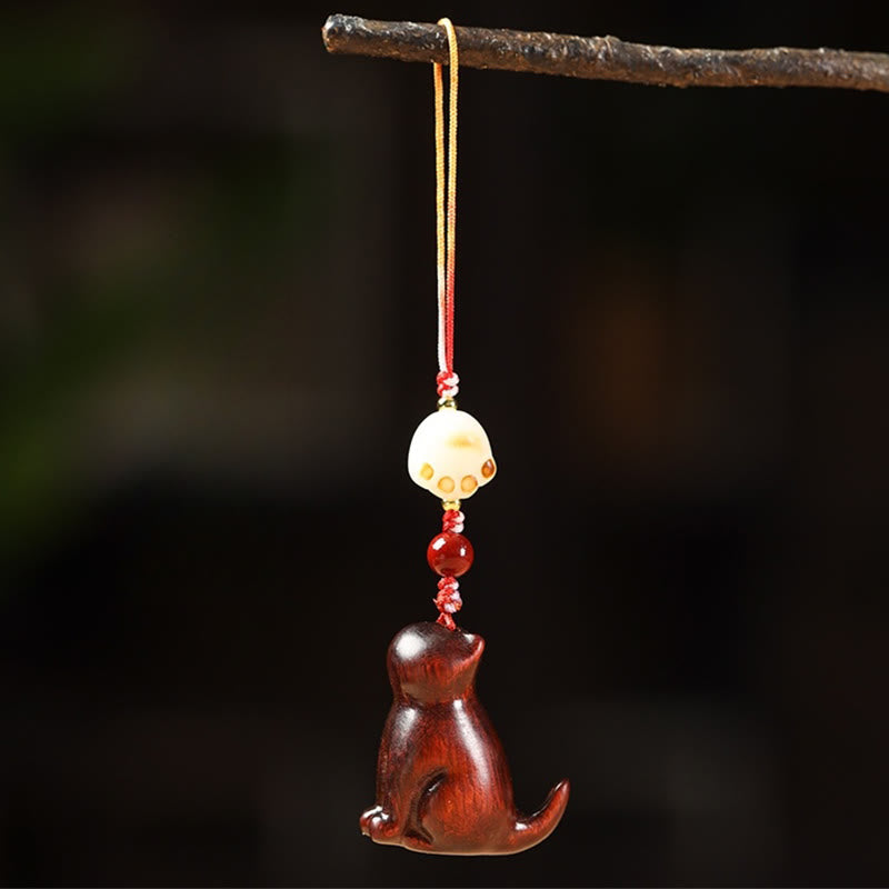 Buddha Stones小葉紫檀緑檀 白檀 座る猫 癒し 電話掛け飾り - 小葉紫檀 - image 1