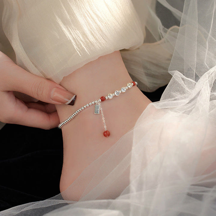 Buddha Stones925スターリングシルバー 小さなビーズ レッドアゲート 平和と喜びの祝福アンクレット - image 8