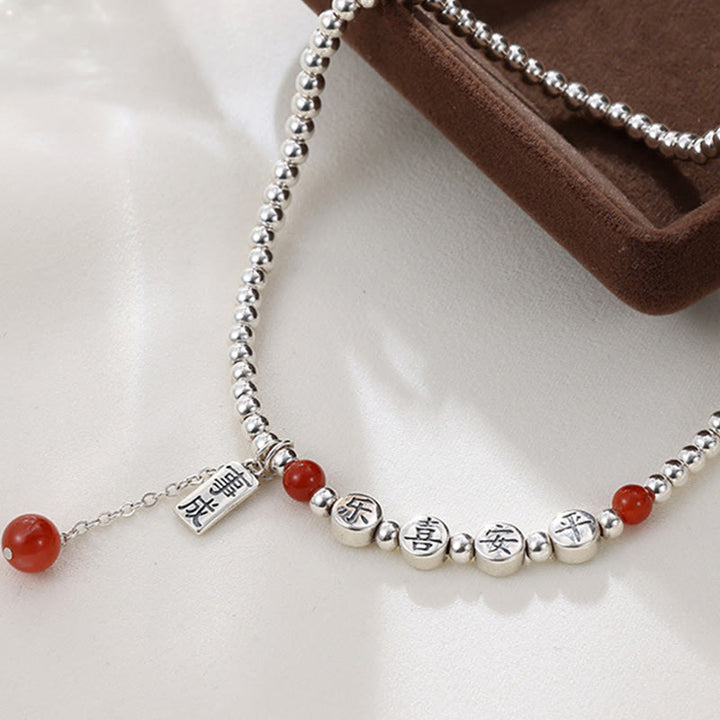 Buddha Stones925スターリングシルバー 小さなビーズ レッドアゲート 平和と喜びの祝福アンクレット