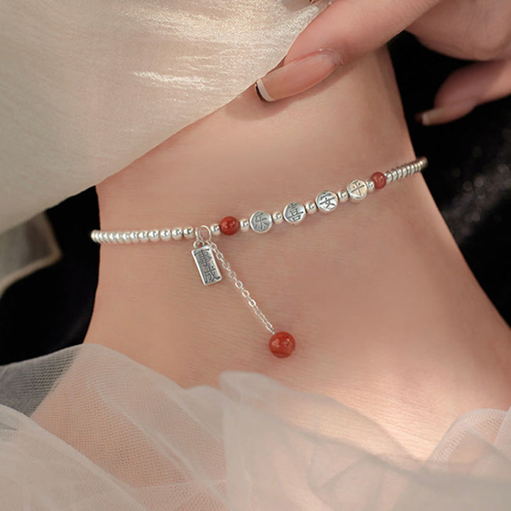 Buddha Stones925スターリングシルバー 小さなビーズ レッドアゲート 平和と喜びの祝福アンクレット - image 4