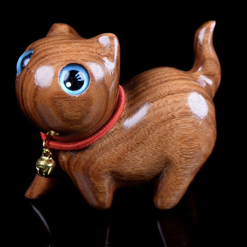 Buddha Stonesローズウッド彫刻 猫の温もり 室内装飾 - ブルー 約65×32×48mm - image 1