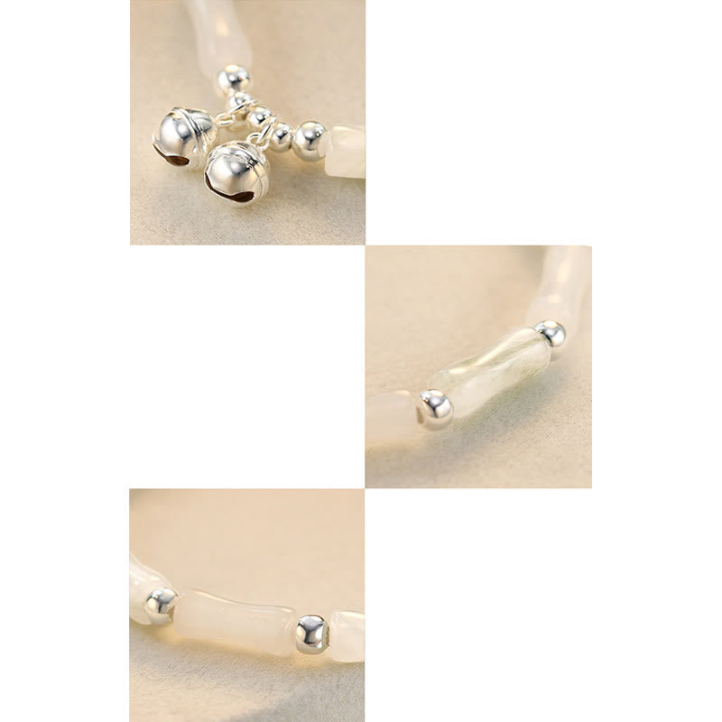 Buddha Stones 925スターリングシルバー 天然ホワイトジェイド 竹ベルチャーム 幸運 幸福 ブレスレット - image 7