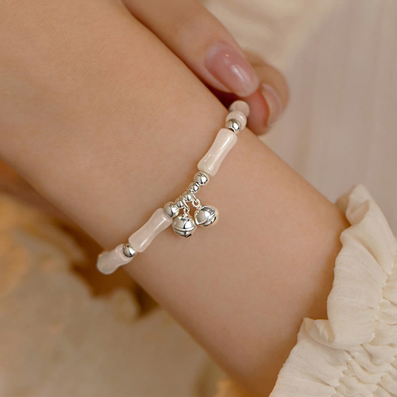 Buddha Stones 925スターリングシルバー 天然ホワイトジェイド 竹ベルチャーム 幸運 幸福 ブレスレット - image 5