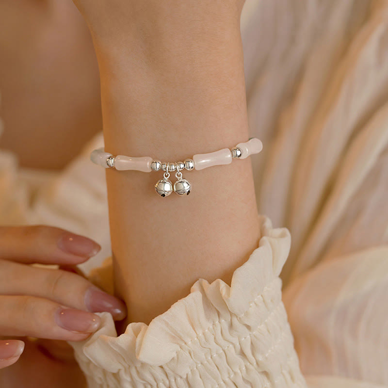 Buddha Stones 925スターリングシルバー 天然ホワイトジェイド 竹ベルチャーム 幸運 幸福 ブレスレット - image 4