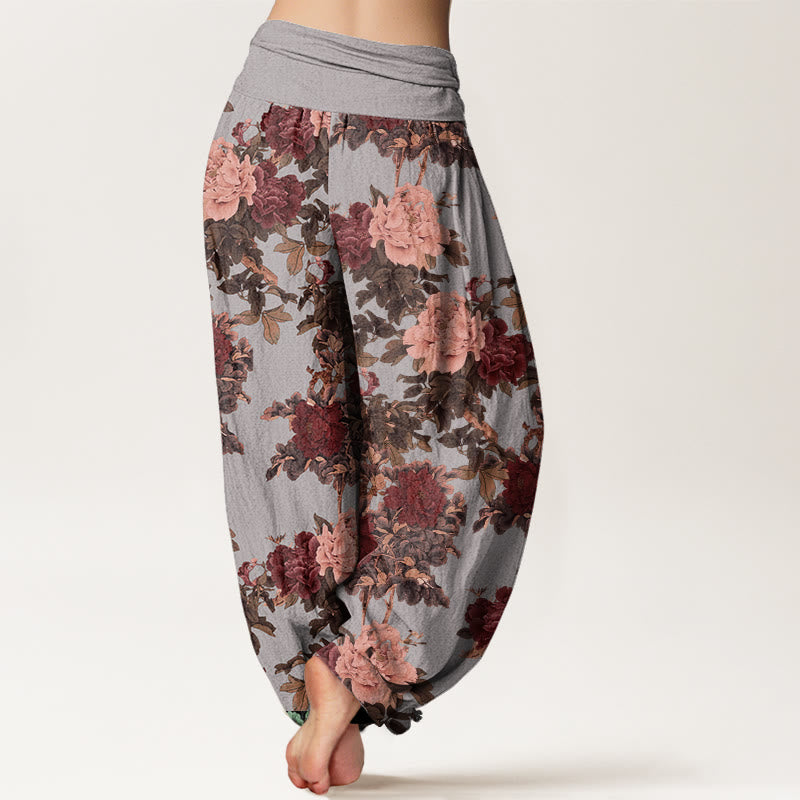 Buddha Stonesコットン カジュアル ラッシュ 牡丹 花 葉柄 レディース 伸縮性ウエスト ハーレムパンツ - image 6