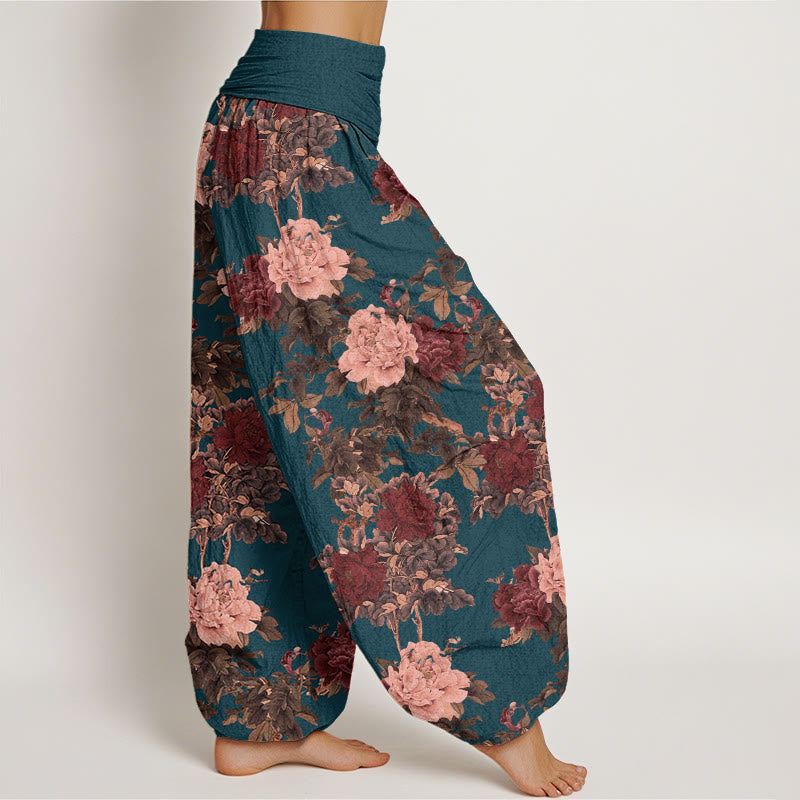 Buddha Stonesコットン カジュアル ラッシュ 牡丹 花 葉柄 レディース 伸縮性ウエスト ハーレムパンツ - image 8