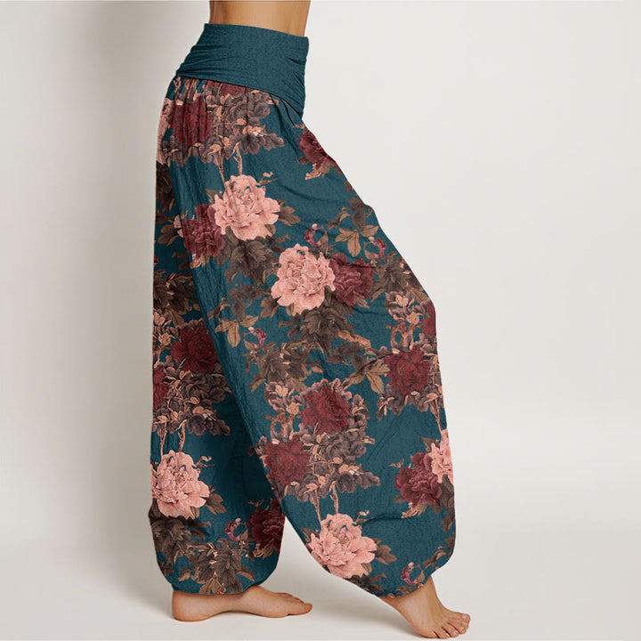 Buddha Stonesコットン カジュアル ラッシュ 牡丹 花 葉柄 レディース 伸縮性ウエスト ハーレムパンツ - image 8