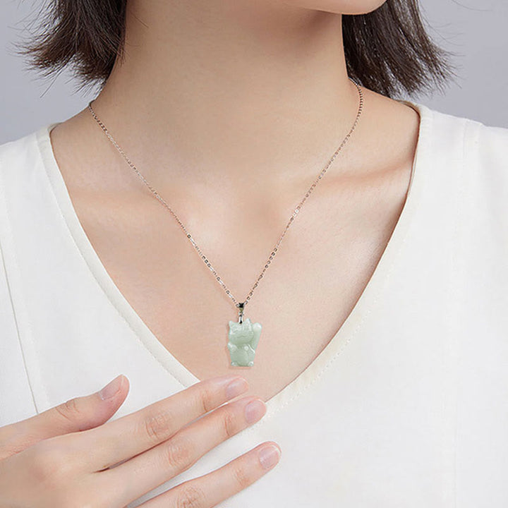 Buddha Stones925スターリングシルバー 翡翠幸運繁栄の猫 繁栄のネックレスペンダント - image 7