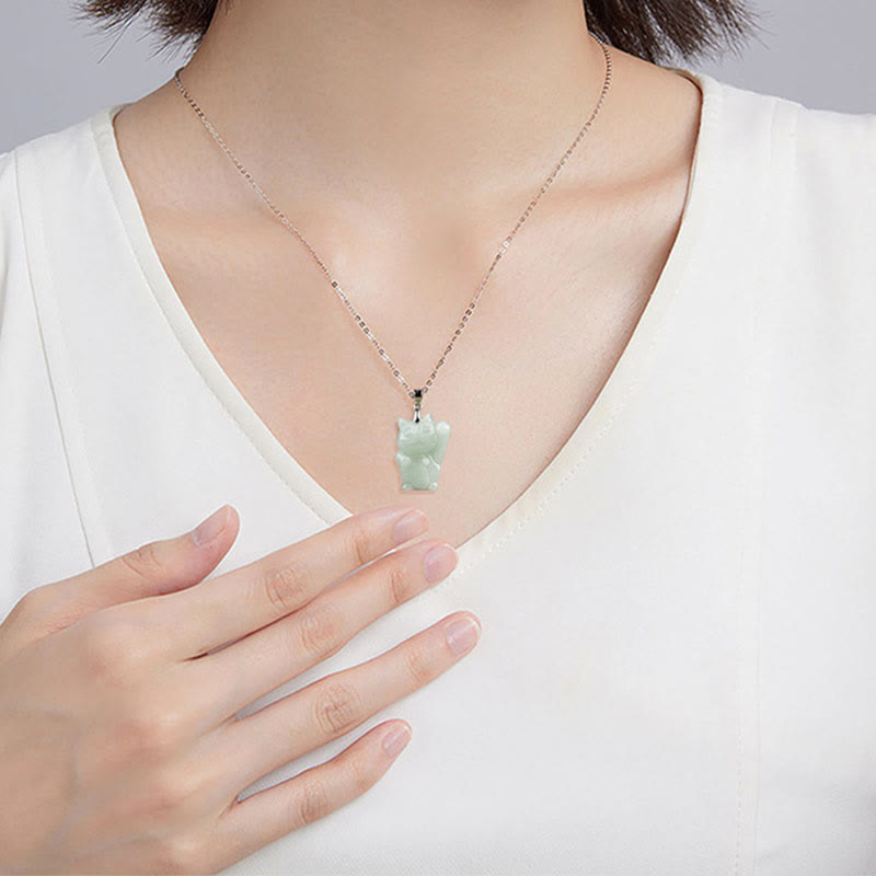 Buddha Stones翡翠幸運繁栄猫豊かさチタン鋼ネックレスペンダント - image 7