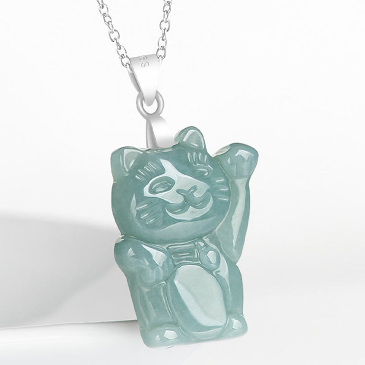 Buddha Stones 925スターリングシルバー 天然翡翠 幸運の猫 豊穣のネックレスペンダント - image 3