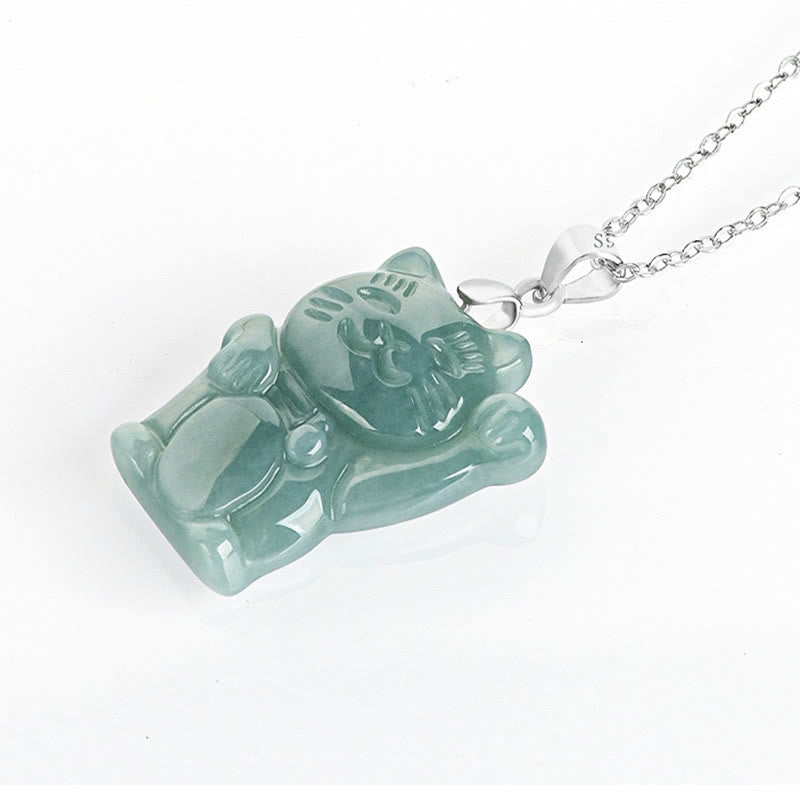 Buddha Stones 925スターリングシルバー 天然翡翠 幸運の猫 豊穣のネックレスペンダント - image 4