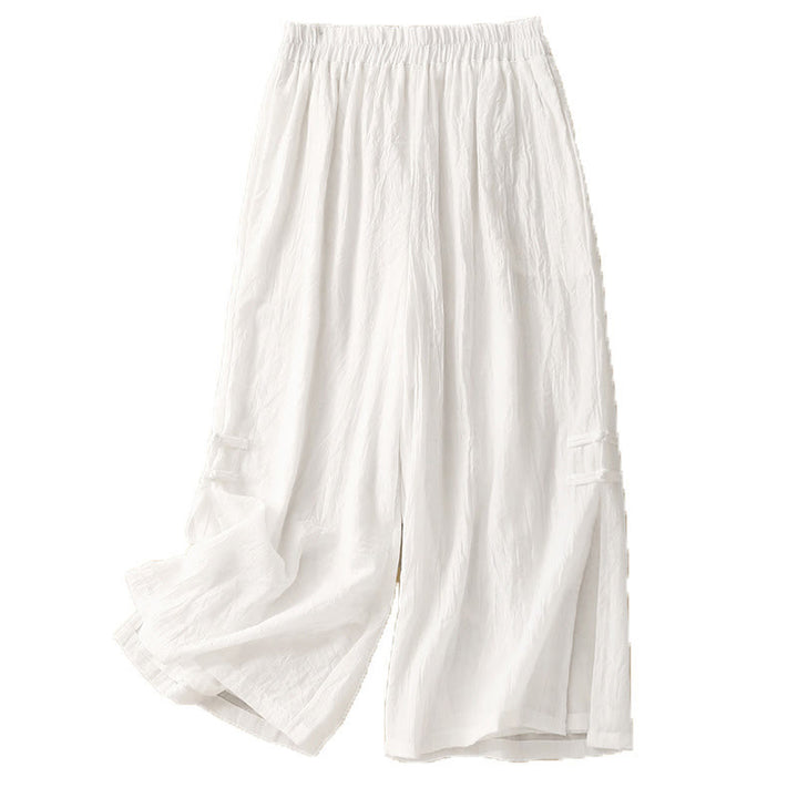 Buddha Stonesカジュアル無地チャイニーズフロッグボタンコットンリネンレディースワイドレッグパンツ - image 9