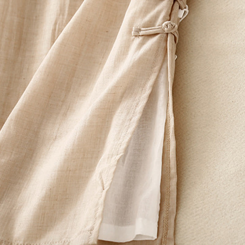 Buddha Stonesカジュアル無地チャイニーズフロッグボタンコットンリネンレディースワイドレッグパンツ - image 12