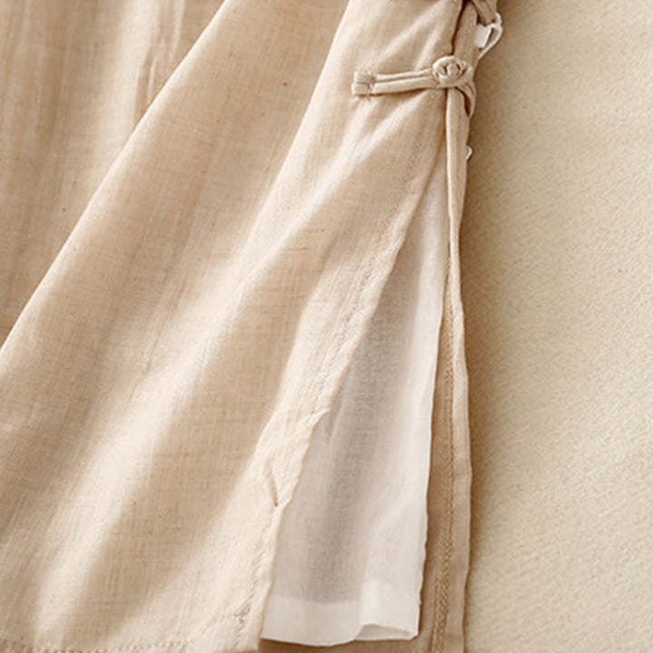 Buddha Stonesカジュアル無地チャイニーズフロッグボタンコットンリネンレディースワイドレッグパンツ - image 12