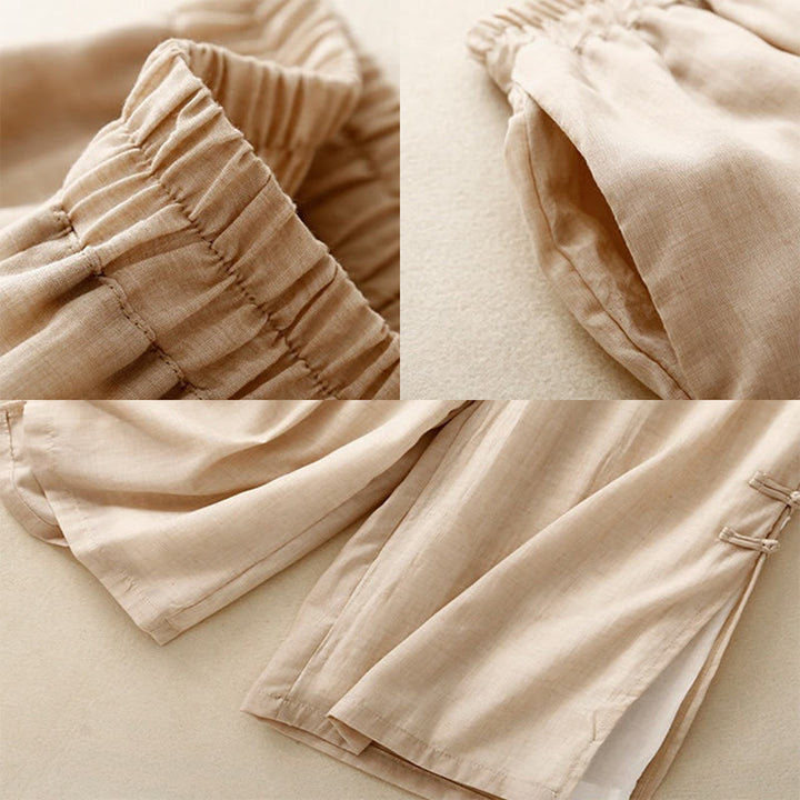 Buddha Stonesカジュアル無地チャイニーズフロッグボタンコットンリネンレディースワイドレッグパンツ - image 16