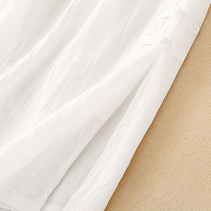 Buddha Stonesカジュアル無地チャイニーズフロッグボタンコットンリネンレディースワイドレッグパンツ - image 5