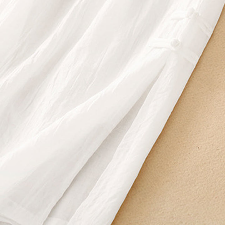 Buddha Stonesカジュアル無地チャイニーズフロッグボタンコットンリネンレディースワイドレッグパンツ - image 5