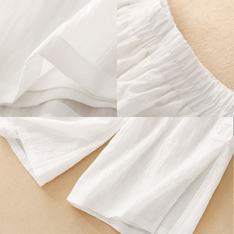 Buddha Stonesカジュアル無地チャイニーズフロッグボタンコットンリネンレディースワイドレッグパンツ - image 8