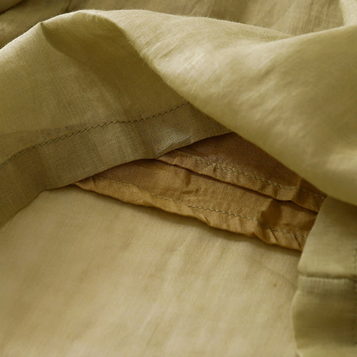 Buddha Stones夏用刺繍入りダブルレイヤーコットンリネンレディースワイドレッグパンツ（ポケット付き） - image 4