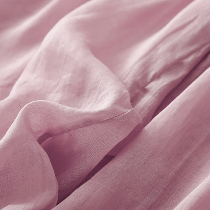 Buddha Stones夏用刺繍入りダブルレイヤーコットンリネンレディースワイドレッグパンツ（ポケット付き） - image 12