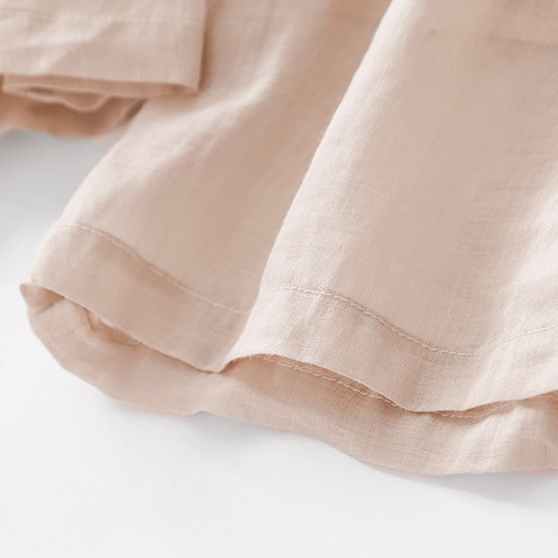 Buddha Stones夏用刺繍入りダブルレイヤーコットンリネンレディースワイドレッグパンツ（ポケット付き） - image 23