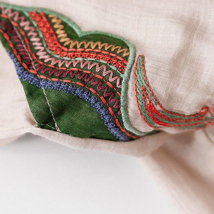 Buddha Stones夏用刺繍入りダブルレイヤーコットンリネンレディースワイドレッグパンツ（ポケット付き） - image 20