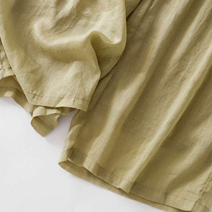 Buddha Stones夏用刺繍入りダブルレイヤーコットンリネンレディースワイドレッグパンツ（ポケット付き） - image 6