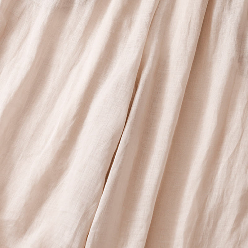 Buddha Stones夏用刺繍入りダブルレイヤーコットンリネンレディースワイドレッグパンツ（ポケット付き） - image 21