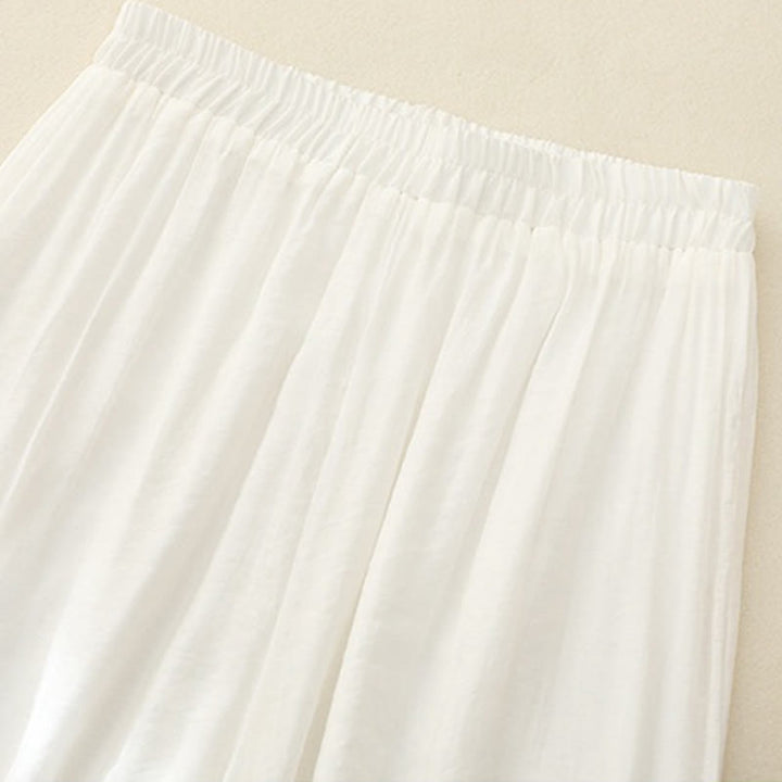 Buddha Stonesの芸術的な刺繍の花と二重層の中国のカエルのボタンのスプリットコットンリネンのレディースワイドレッグパンツ - image 4