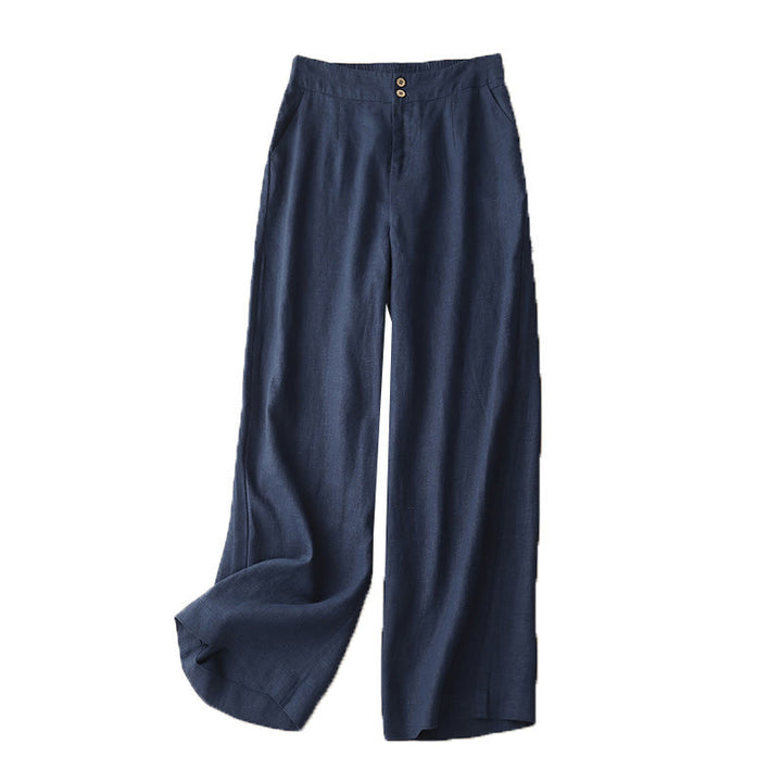 Buddha Stones夏 カジュアル シンプルデザイン リネン レディース ワイドレッグパンツ ジッパーポケット付き - image 60