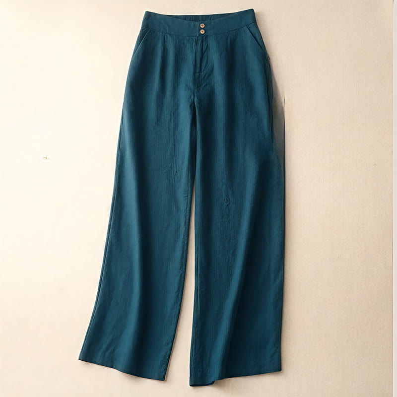 Buddha Stones夏物 カジュアル シンプル ジッパーデザイン レディース ワイドレッグパンツ ポケット付き - ティール - US8-10，UK/AU12-14，EU40-42 (2XL) - image 0