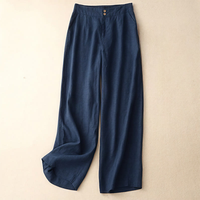 Buddha Stones夏 カジュアル シンプルデザイン リネン レディース ワイドレッグパンツ ジッパーポケット付き - 海軍 - US8-10，UK/AU12-14，EU40-42 (2XL) - image 56