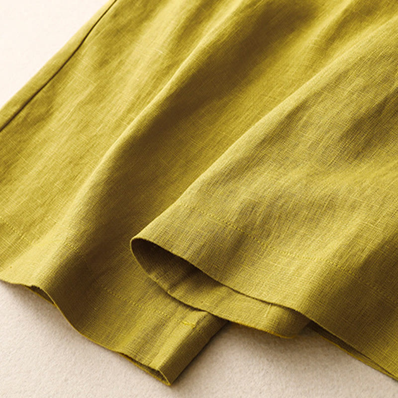 Buddha Stones夏 カジュアル シンプルデザイン リネン レディース ワイドレッグパンツ ジッパーポケット付き - image 54