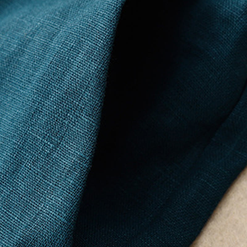 Buddha Stones夏 カジュアル シンプルデザイン リネン レディース ワイドレッグパンツ ジッパーポケット付き - image 3