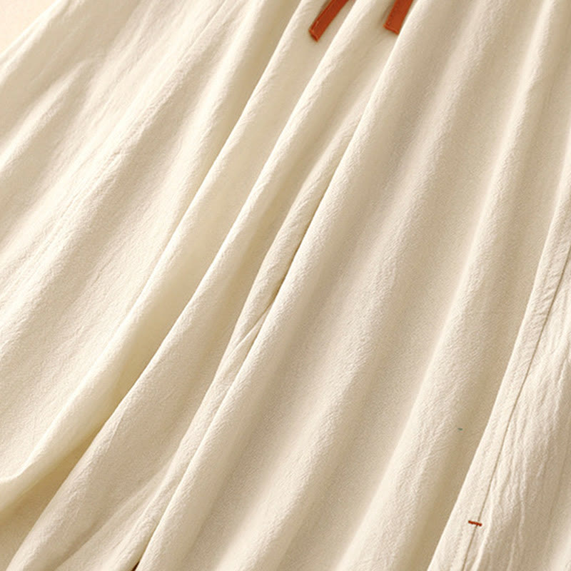 Buddha Stonesカジュアル シンプルデザイン ドローストリング スプリットコットンリネン レディース ワイドレッグパンツ ポケット付き - image 10