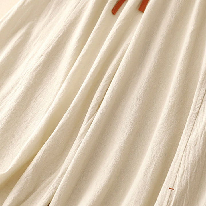 Buddha Stonesカジュアル シンプルデザイン ドローストリング スプリットコットンリネン レディース ワイドレッグパンツ ポケット付き - image 10