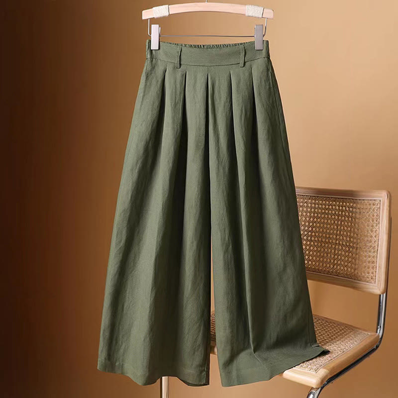 Buddha Stones夏 カジュアル 純色 7-8丈 コットンリネン レディース ワイドレッグパンツ - シーグリーン - US8-10，UK/AU12-14，EU40-42 (2XL) - image 1