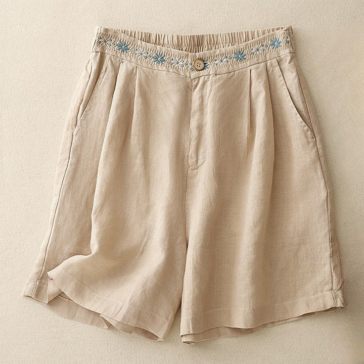 Buddha Stones夏用 カジュアル 刺繍 花柄 プリーツ ジッパー ボタン付き ポリエステル レディース ショートパンツ ポケット付き - 小麦 - US8-10，UK/AU12-14，EU40-42 (2XL) - image 22