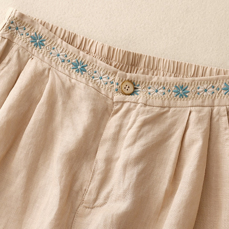 Buddha Stones夏用 カジュアル 刺繍 花柄 プリーツ ジッパー ボタン付き ポリエステル レディース ショートパンツ ポケット付き - image 23