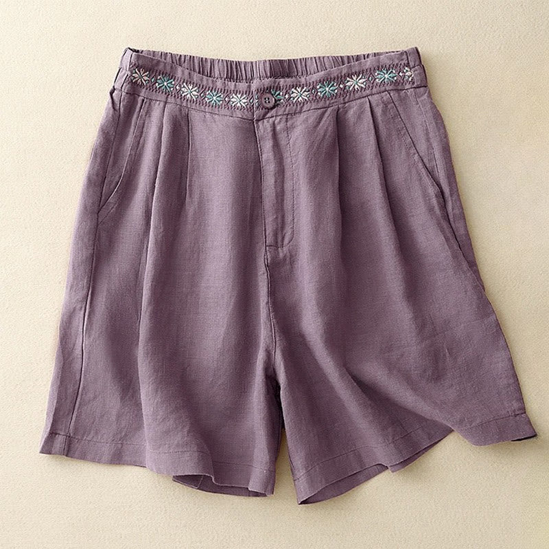 Buddha Stones夏用 カジュアル 刺繍 花柄 プリーツ ジッパー ボタン付き ポリエステル レディース ショートパンツ ポケット付き - ミディアムパープル - US8-10，UK/AU12-14，EU40-42 (2XL) - image 8